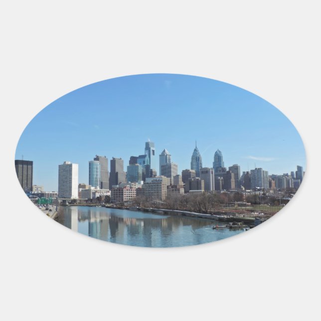 Pegatina Ovalada Skyline Philadelphia (Anverso)