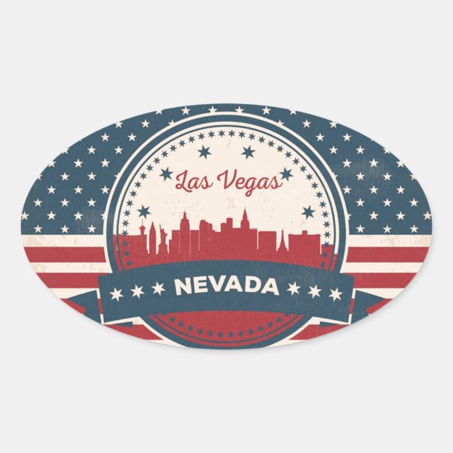 Pegatina Ovalada Skyline Retro Las Vegas (Anverso)