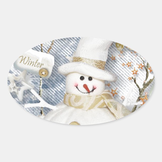 Pegatina Ovalada Snowman de invierno frío (Anverso)