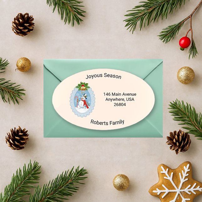 Pegatina Ovalada Snowman Holly Joyous Season Oval (Subido por el creador)