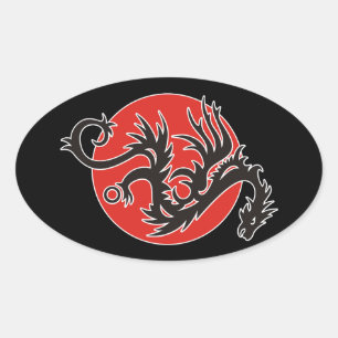 Pegatina Ovalada Sol Dragón - negro rojo blanco + tus ideas