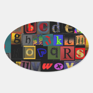 Pegatina Ovalada Sopa de alfabeto, diseño de letras de mosaico, col
