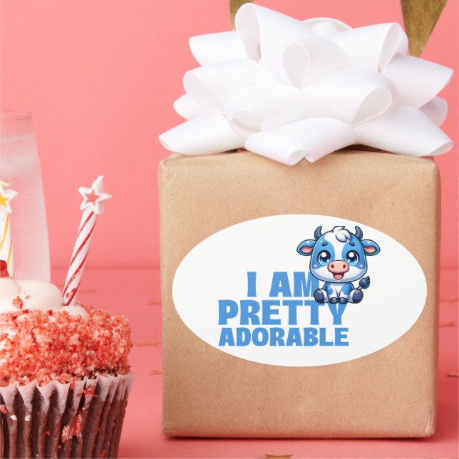 Pegatina Ovalada Soy una vaca azul y blanca adorable y Bonito (Fiesta)