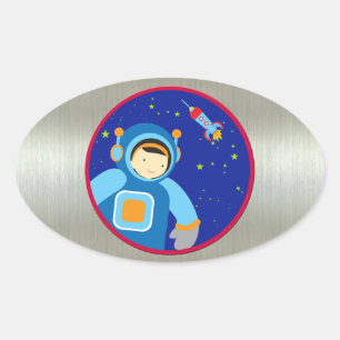 Pegatina Ovalada Spaceboy flotando fuera de la nave espacial