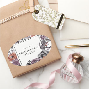 Pegatina Ovalada Spooky Floral Halloween Birday Party Card