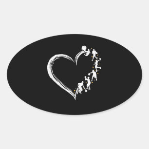 Pegatina Ovalada Sport Lover   Jugadores Basketball Love Heart