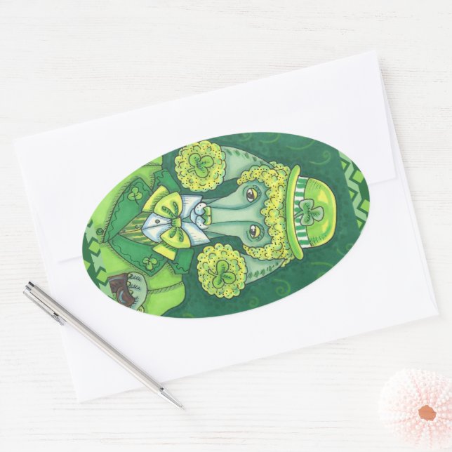 PEGATINA OVALADA ST. LA PODERÍA VERDE FRANCESA IRLANDESA DE PADDY,  (Sobre)