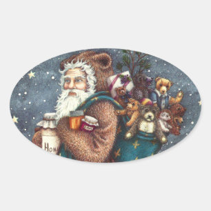 PEGATINA OVALADA ST. NICK EN TEDDY BEAR SUIT, NAVIDADES TEDDIES