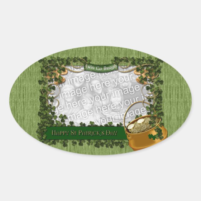 Pegatina Ovalada St Patricks - AGREGAR TU FOTO - Marco Shamrock (Anverso)