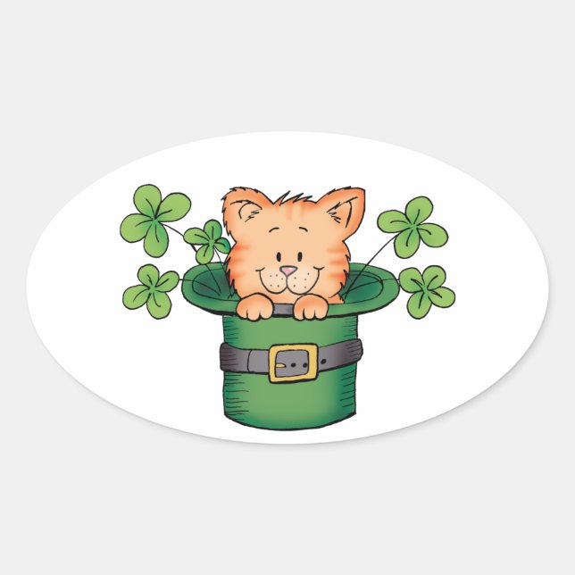 Pegatina Ovalada St. Patricks Kitty (Anverso)
