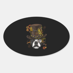 Pegatina Ovalada Steampunk Boston Terrier Dog Shirt Steampunk Lover