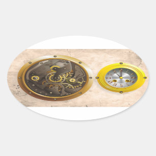 Pegatina Ovalada Steampunk reloj