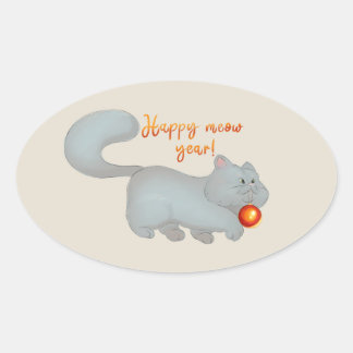 Pegatina Ovalada Sticker Fluffy Cat New Year Christmas Crafts