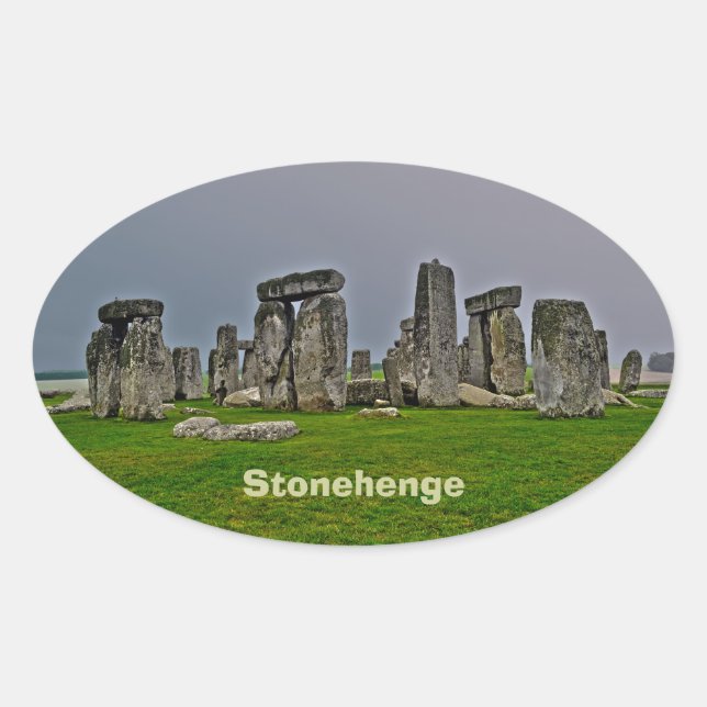 Pegatina Ovalada Stonehenge, antiguo lugar histórico del poder (Anverso)