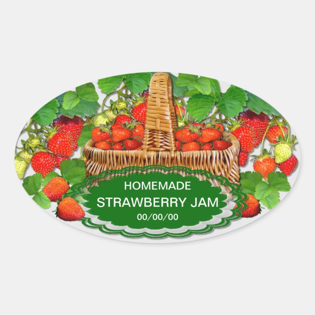 Pegatina Ovalada Strawberry Jam Personalizado Texto (Anverso)