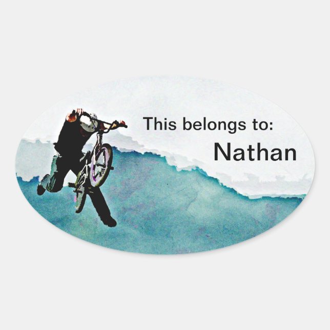 Pegatina Ovalada Stunt de bicicleta BMX de estilo libre (Anverso)