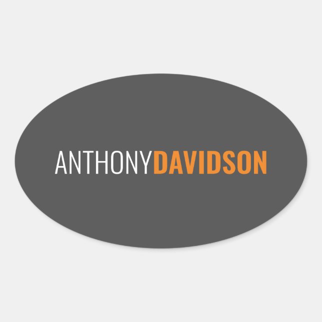 Pegatina Ovalada Su nombre Minimalista elegante gris profesional (Anverso)