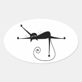 Pegatina Ovalada Su texto - Pose 4 de carácter de gato negro