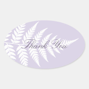 Pegatina Ovalada Suave Lavanda Blanco Helecho Elegante Gracias