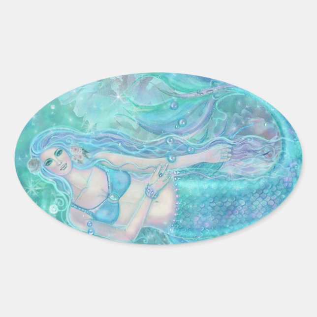 Pegatina Ovalada Sueños de cristales de sirena con Renee Lavoie (Anverso)
