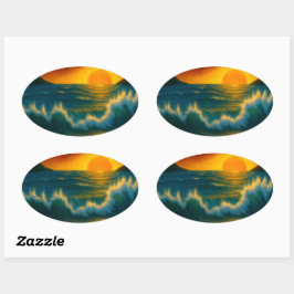 Pegatina Ovalada Sunset Surf – Bold Ocean Wave Art Sticker