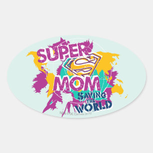 Pegatina Ovalada Super Mamá salvando el mundo