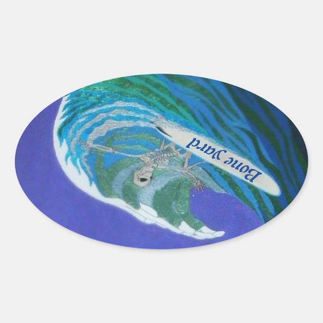 Pegatina Ovalada Surfista de hueso (Anverso)