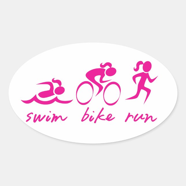 Pegatina Ovalada Swim Bike Run Tri Chica (Anverso)