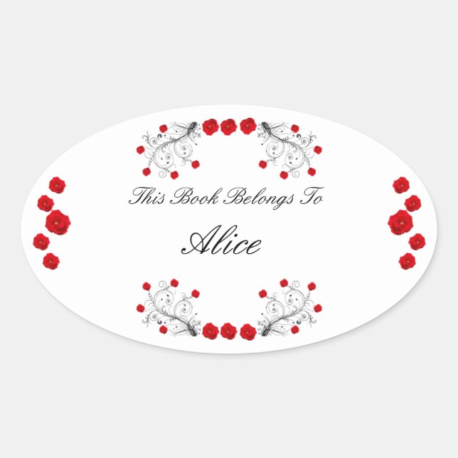 Pegatina Ovalada Swirls y Rosas (Anverso)