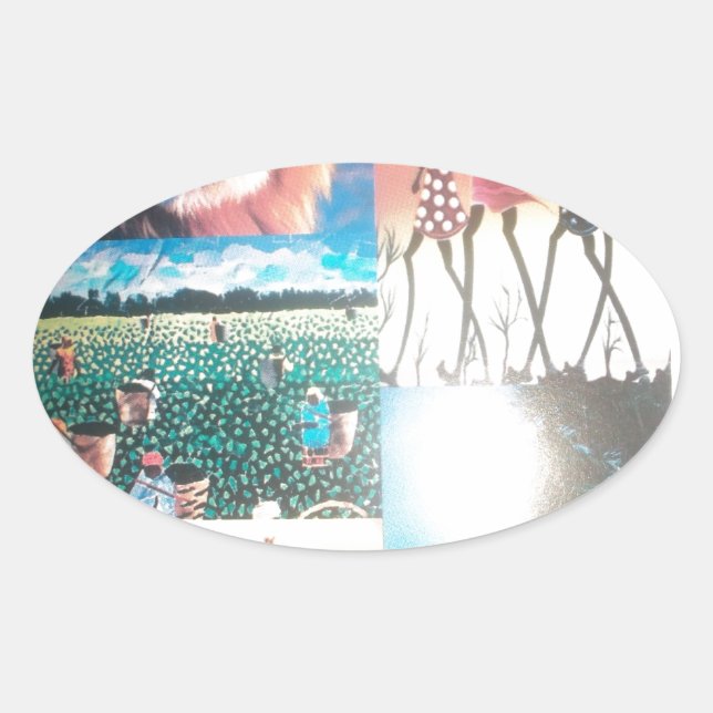 Pegatina Ovalada Tapiz keniano: Vida silvestre, cultura y playa cos (Anverso)