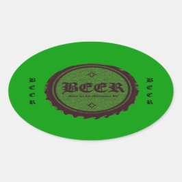 Pegatina Ovalada Tapón de botella de cerveza Verde