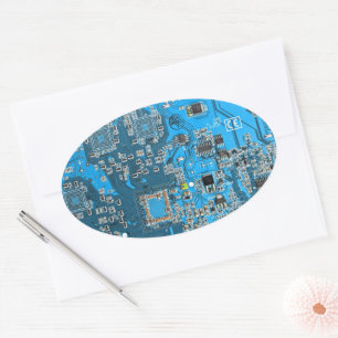 Pegatina Ovalada Tarjeta azul de circuito geek de la computadora