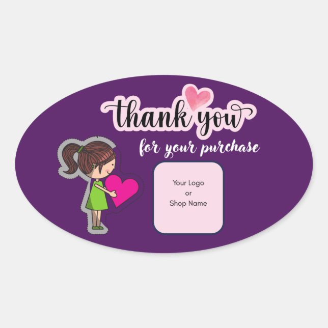 Pegatina Ovalada Tarjeta de agradecimiento personalizada para las e (Anverso)