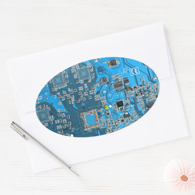 Pegatina Ovalada Tarjeta de circuito azul PCB del conjunto del circ (Sobre)