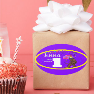 Pegatina Ovalada Tarjeta de cumpleaños personalizable para niños co