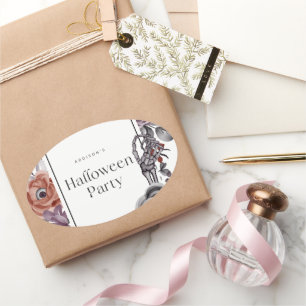 Pegatina Ovalada Tarjeta de Feliz Cumpleaños de Halloween Floral Es