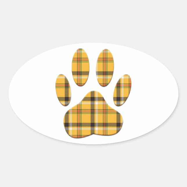 Pegatina Ovalada Tartan Dog Paw Print (Anverso)