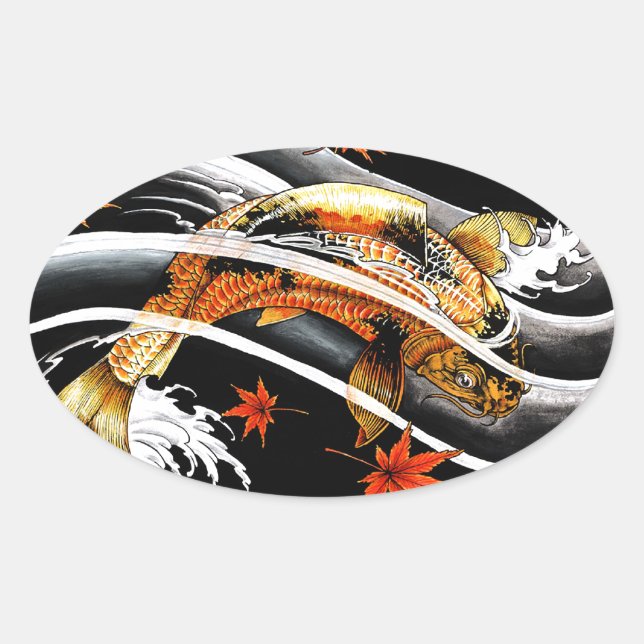 Pegatina Ovalada Tatuaje de pescado de la Guay oriental japonesa Go (Anverso)