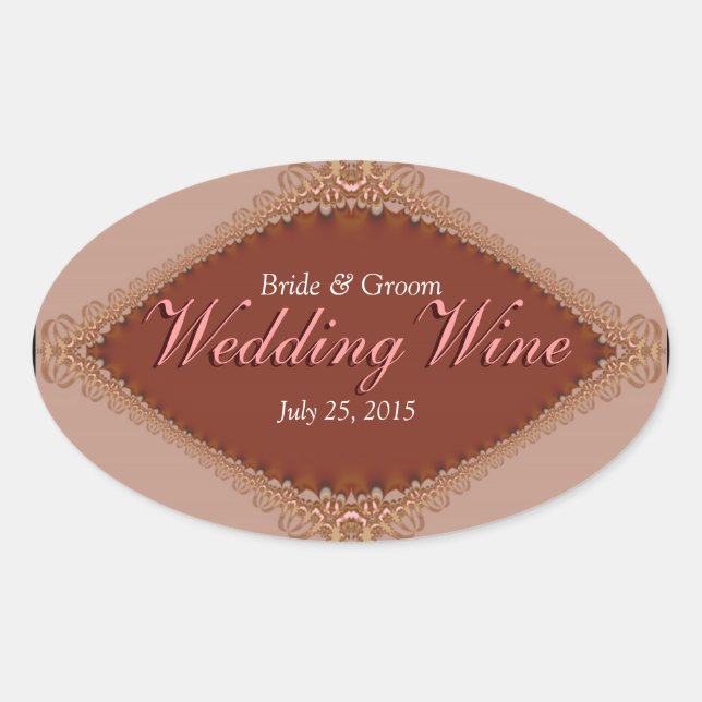 Pegatina Ovalada Taupe Russet Brocade Lace Boda de vino (Anverso)