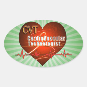 Pegatina Ovalada Tecnólogo cardiovascular de CVT HEART LOGO