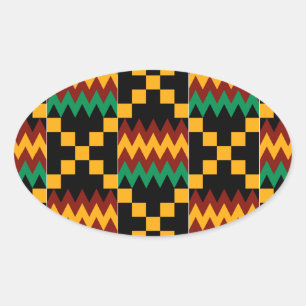 Pegatina Ovalada Tela Kente Negra, Verde, Roja y Amarilla