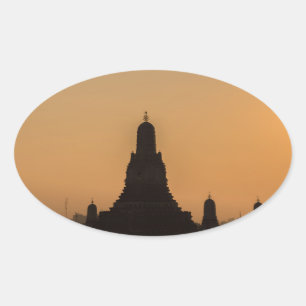 Pegatina Ovalada Templo Wat Arun Silhouette Tailandia al sol