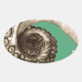 Pegatina Ovalada Tentáculo de pulpo naumático verde vintage