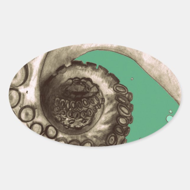 Pegatina Ovalada Tentáculo de pulpo naumático verde vintage (Anverso)