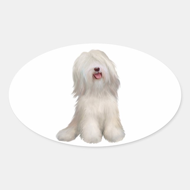 Pegatina Ovalada Terrier tibetano (blanco) (Anverso)