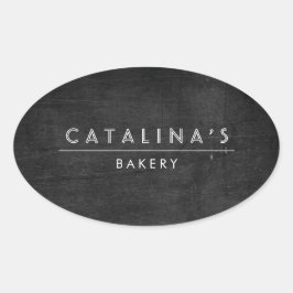 Pegatina Ovalada Texto Art Deco sobre madera negra