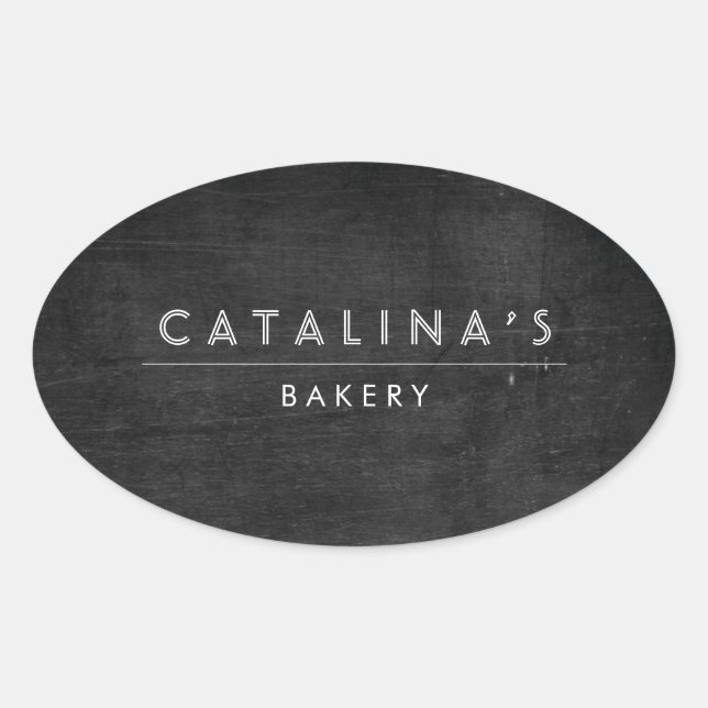 Pegatina Ovalada Texto Art Deco sobre madera negra (Anverso)