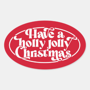 Pegatina Ovalada Texto de los Navidades de Holly Jolly