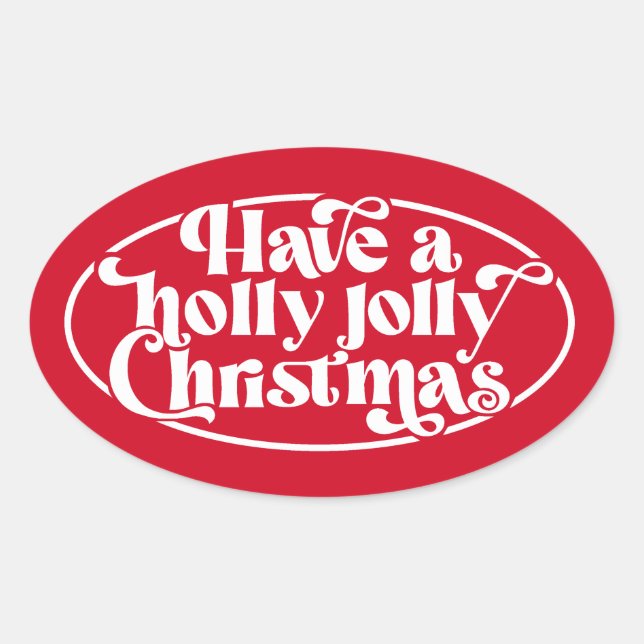 Pegatina Ovalada Texto de los Navidades de Holly Jolly (Anverso)