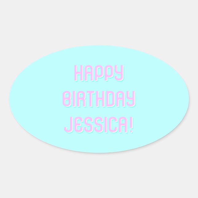 Pegatina Ovalada Texto de personalizable Feliz cumpleaños a cualqui (Anverso)